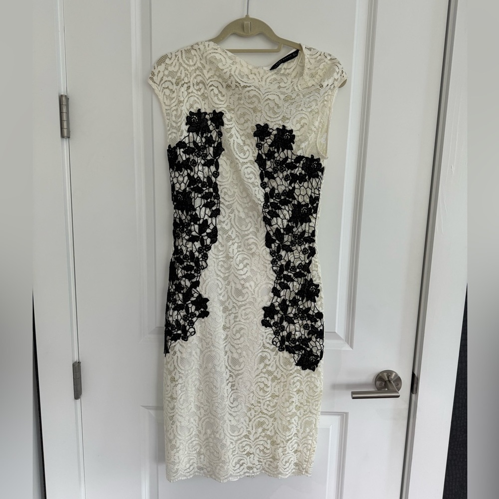 ZARA **never worn** white lace dress with black detail
